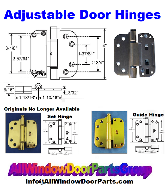 Adjustable Door Hinges Three (3) Pack Guide Set Units All Window