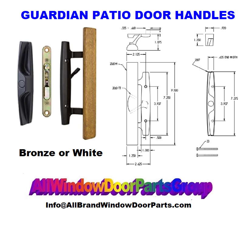 Guardian Glass Patio Door Handle Set Wood Handle Mortise and Keylock