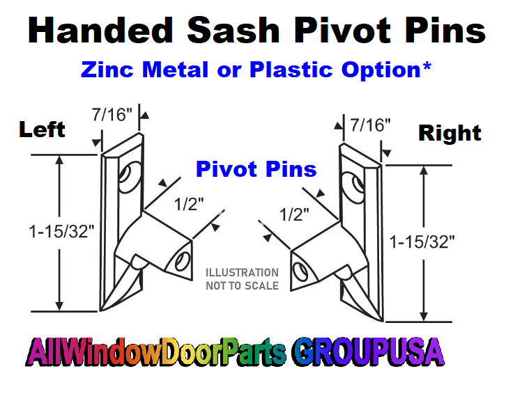 Sash Pivot Pin Metal or Plastic Handed Style Sash Tilt Pivot Cam