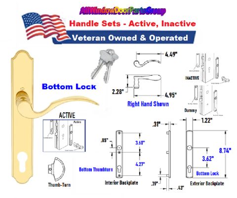 French Door Replacement Hardware Active Handle Set | Bottom Lock — SKU AWDP-FRENCH DOOR HANDLE SET
